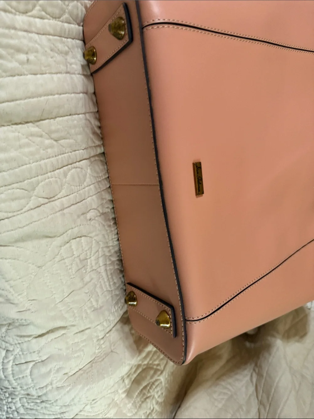 Sam Edelman Peach Pink Leather Tote with Gold Accents